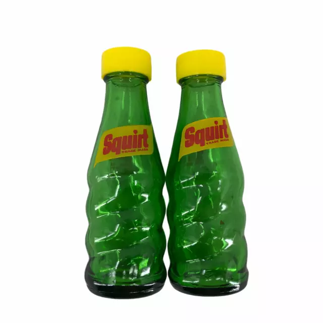 Vintage Glass Squirt Soda Bottle Glass Salt and Pepper Shakers Green Yellow