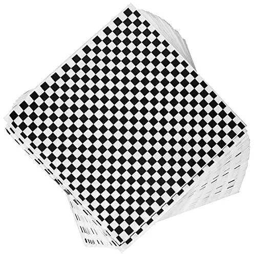 200 Sheets Black and White Checkered Dry Waxed Deli Paper Sheets Paper Liners...