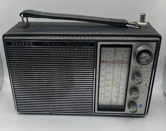 1960s Silver 12AF-35 FM AM 12 Transistor Radio - Untested