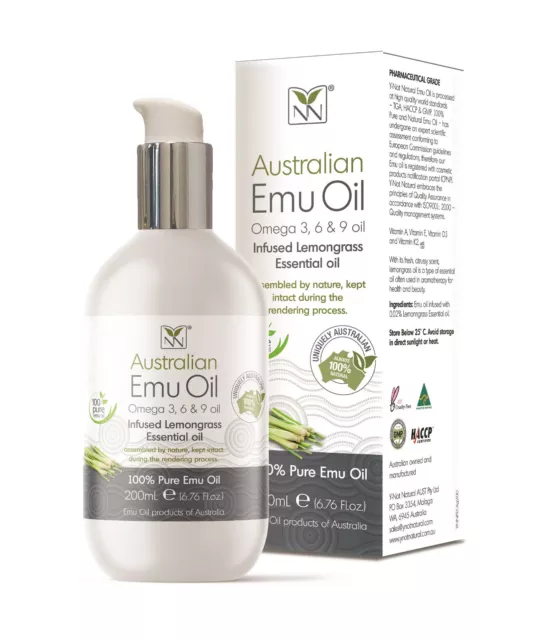 Pure Emu Oil, Infused Lemon Grass for Hypoallergenic Skin Care, Hair & Healing