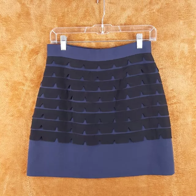 TIBI Womens Skirt Size 4 Navy Black Stripe Mini A-Line Applique High Waisted