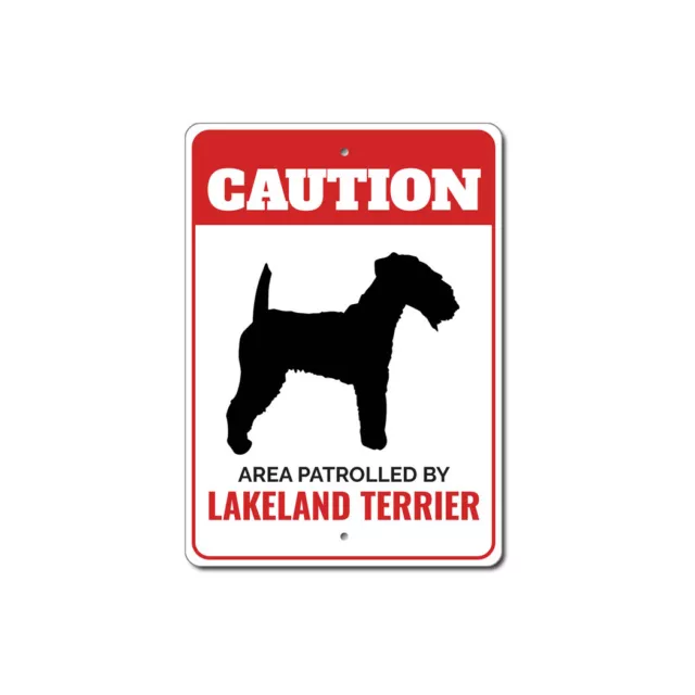 Patrolled By Lakeland Terrier Caution Metal Sign Dog Kennel Pet Breed Canine K9