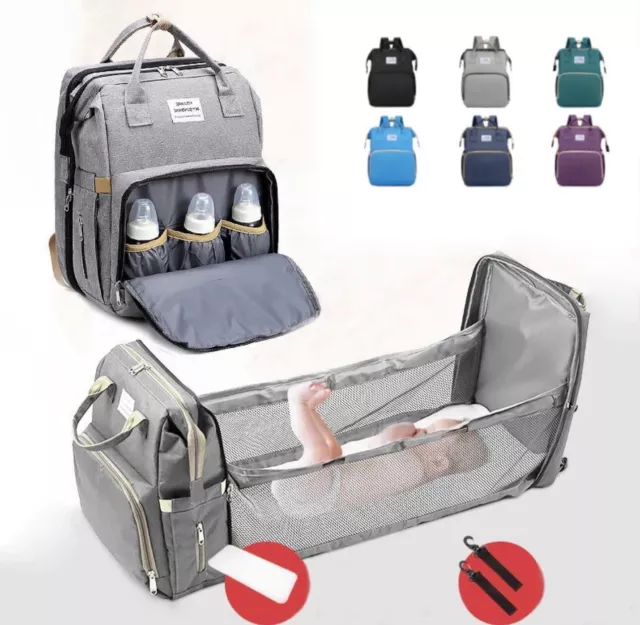 Baby Diaper Bag with Changing Station, USB port, Backpack Gray - Black Zippers