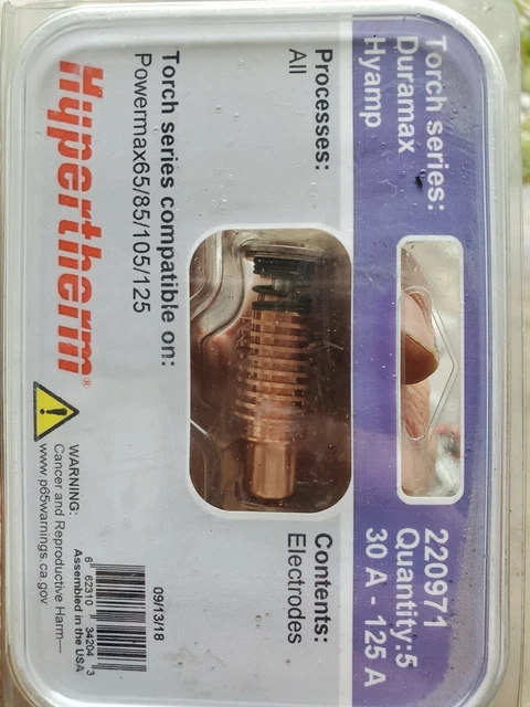 Hypertherm 220971 Duramax 30A-125A Electrodes 5 Pack Torch Series