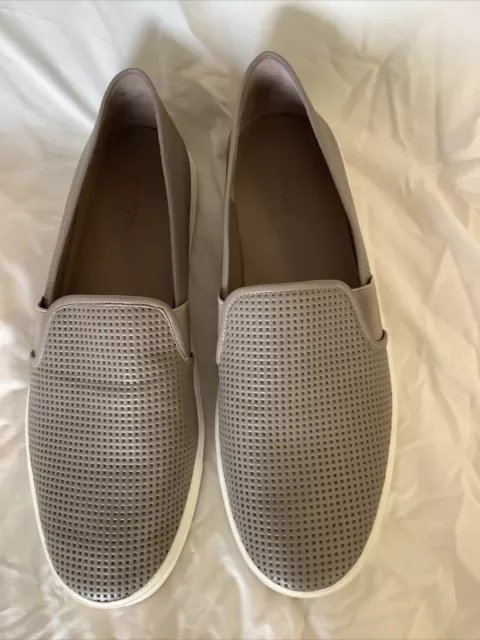 VINCE Shoes Women’s Size 10; Gray/Taupe Leather Slip On Perforated  Sneaker.
