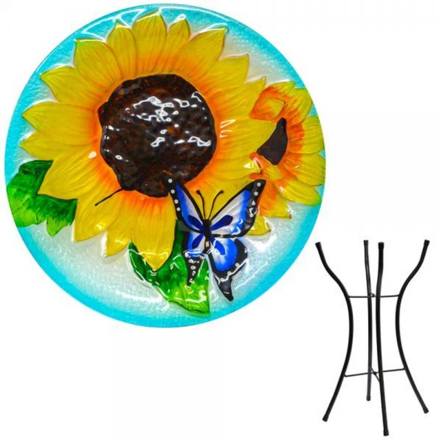 Home & Garden Yellow  Sunflower Birdbath Glass With Stand Yard Decor Se5035