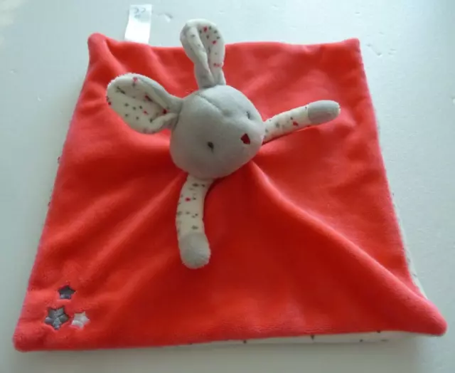 266. Doudou Plat Obaibi Okaidi Lapin Rose Rouge Blanc Gris Etoiles - Etat Neuf *
