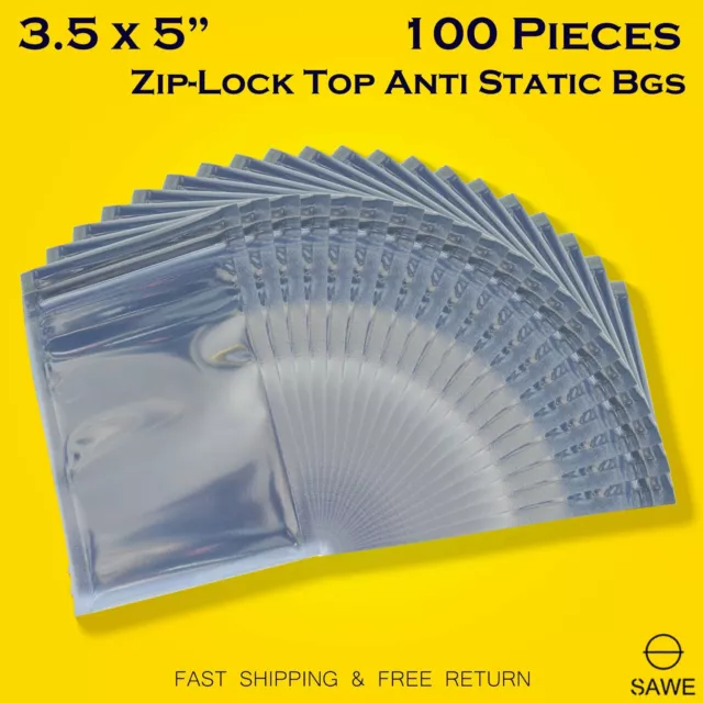 100 x Anti Static Shielding ESD Bags 3.5 x 5" Inch Zip Lock Reclosable