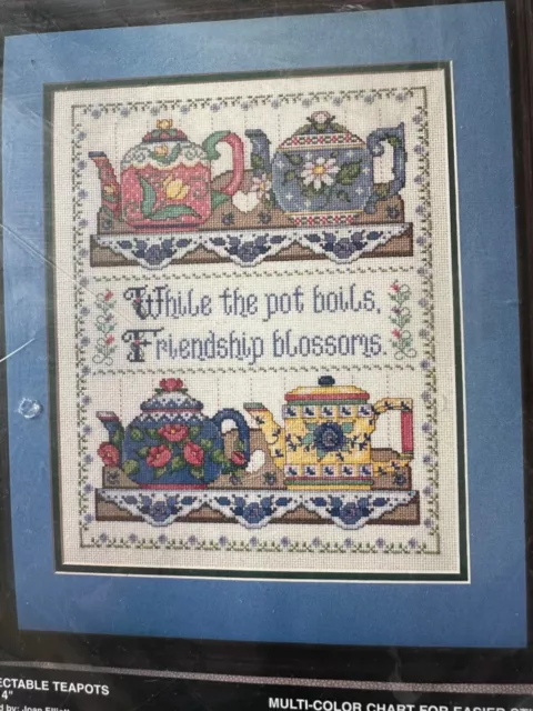 Bucilla Collectable Teapots Counted Cross Stitch Kit 14 count Preowned Unopened