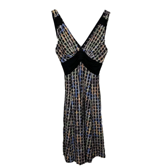 Elana Kattan Dress XS Womens Sleeveless Black Print Lined V Neck Knee Length