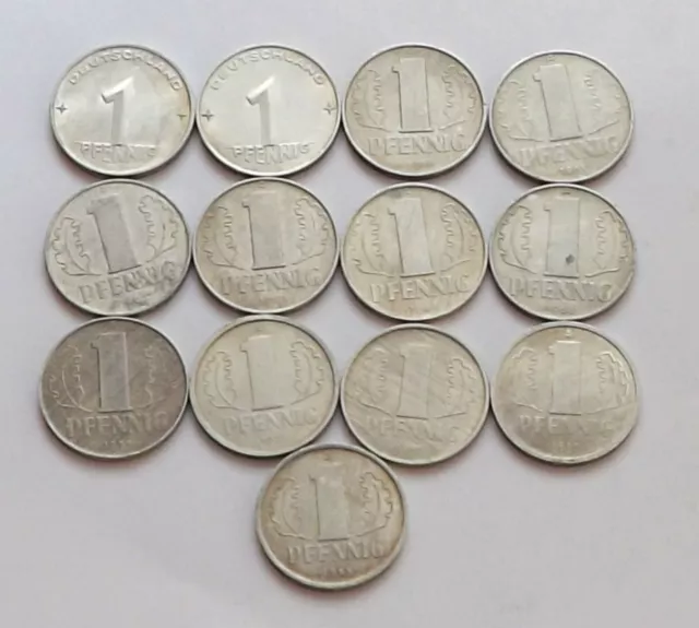 Germany East DDR 13 x 1 Pfennig 1952 - 85 Lot Diff VF/EF |C4718