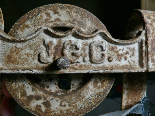Pair Extremely RARE Cockshutt J.G.C. Horseshoe Barn Door Hangers Rollers Hardwar 11