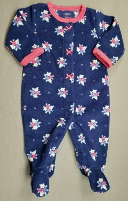 Carter's Baby Girl Clothes Newborn Fleece Blue Floral Design Footed Outfit