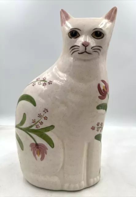 N S Gustin Cat Figurine Pink Floral Ceramic American Art Pottery Made USA