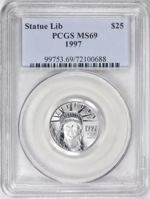 1997 ~ 1/4 Oz Platinum ~ Eagle ~ Statue Of Liberty ~ Pcgs ~ Ms 69 ~ $608.88 -Obo