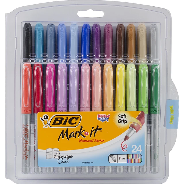 Marcadores permanentes de punto fino BIC Mark-It 24/paquete surtidos de colores - GXPMP24