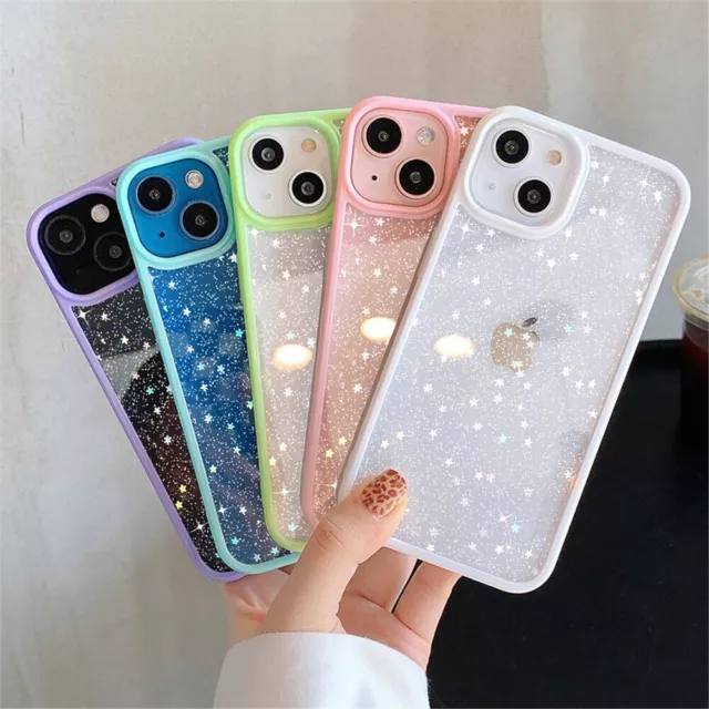 STAR GLITTER Case For iPhone 15 14 13 12 11 Pro Max 7 XR Clear Bling Phone Cover