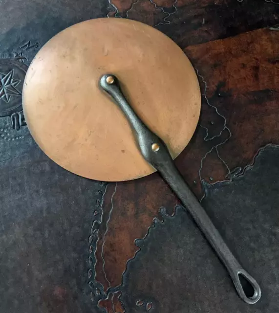 Vintage French Copper Pan Splash Lid Cover Iron Handle 9 3/4" Antique Cook Pot Vintage French Copper Pan Splash Lid Cover Iron Handle 9 3/4" Antique Cook Pot