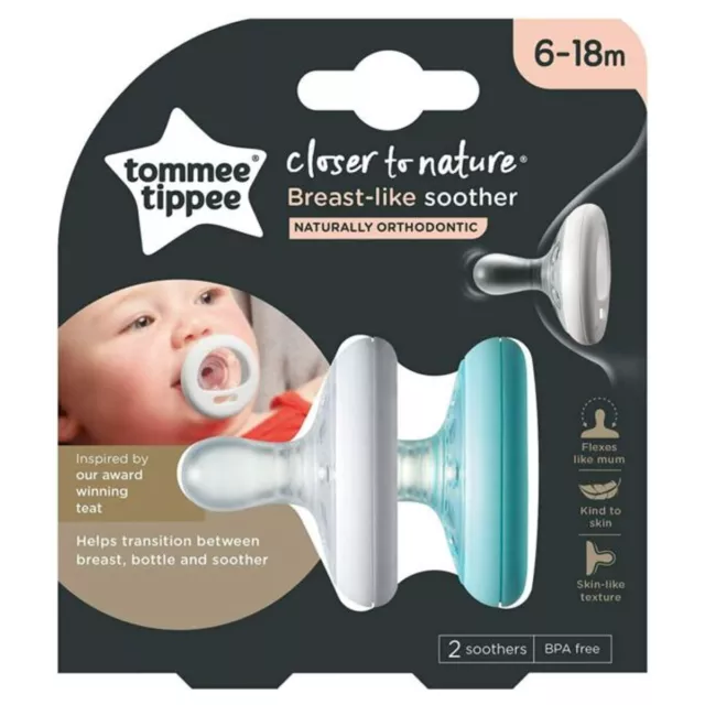 Tommee Tippee Cerca de la Naturaleza Breast-Like Chupete 6-18 Meses 2-Pack Nuevo