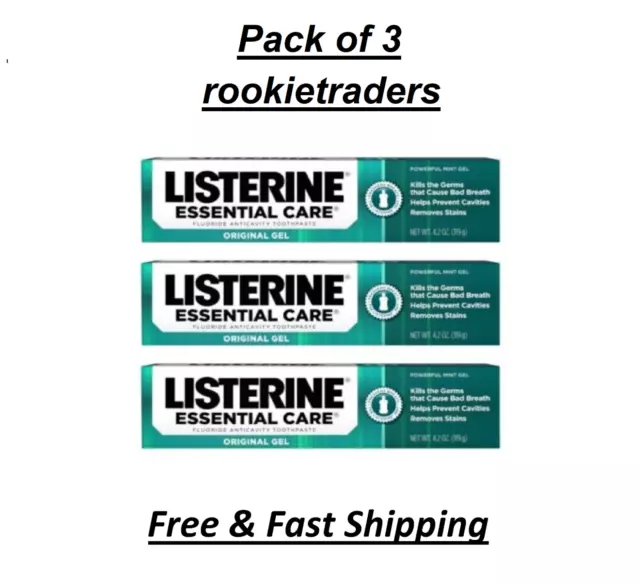 Listerine Essential Care Original Gel Fluoride Mint Toothpaste, 4.2 oz, 3 Pack