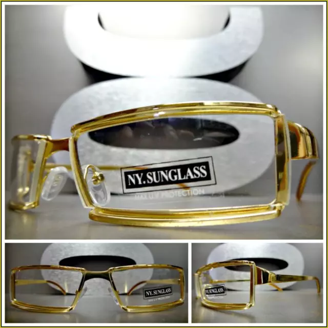 Men's CONTEMPORARY MODERN Style Clear Lens EYE GLASSES Gold Metal Fashion Frame