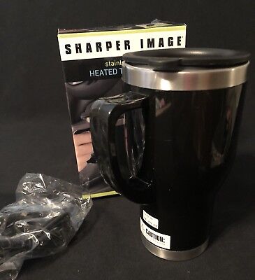 Sharper Image Stainless Steel Heated Travel Mug New in Box Black