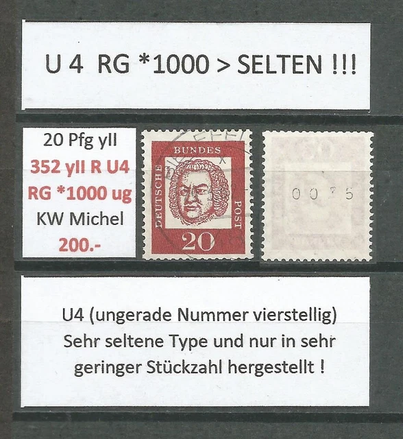 RM 20 Pfg Bedeutende Deutsche MiNr.352 yII R U4 gestempelt   SEHR SELTEN !