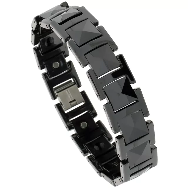 Tungsten Carbure Noir Magnétique Bracelet W/Triangulaire Facettes Coussin Liens