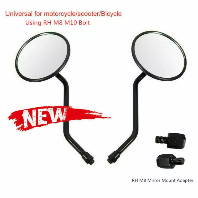 2x Motorcycle Rear View Mirrors Connvex Lens Moped Mobility Scooter Push Bike