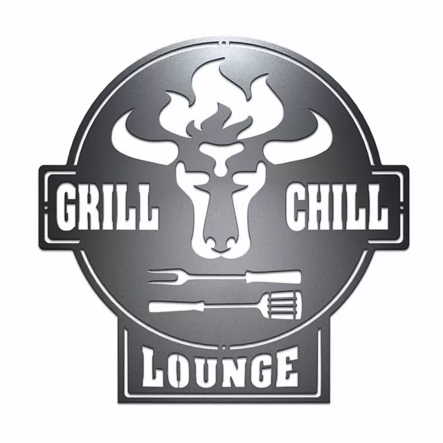 Gartenschild | Grill Schild | Bulle Grill & Chill Lounge | 41x40,5 cm | Stahl