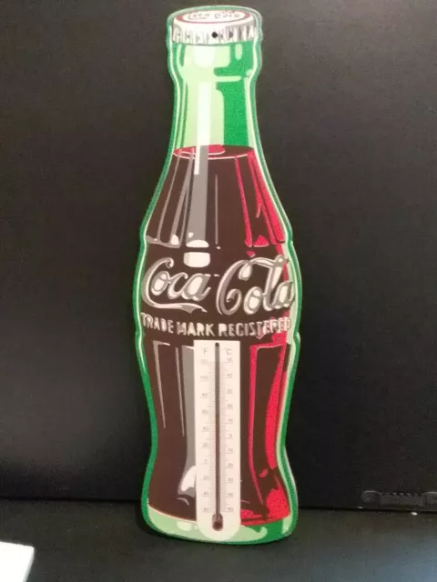 COCA COLA COKE 16" Wood CONTOUR BOTTLE THERMOMETER SIGN