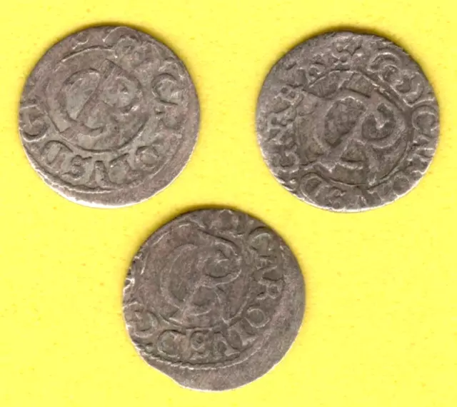 Suède Lettonie Riga & Livonia Schilling Ca 1661 / Carl Xi VF plein De 3 Pièces