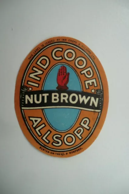 Large Ind Coope & Allsopp Burton & Romford Nut Brown Ale Brewery Bottle Label