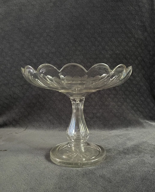 18th 19th Century Geogian Anglo Irish Hand Blown Petal Cut Crystal Pedastal Bowl