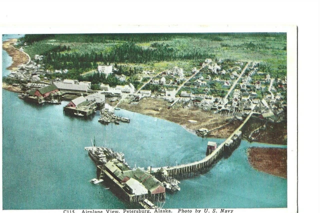Antique Postcard Airplane View PETERSBURG Alaska US Navy Photo Unposted HHT Co