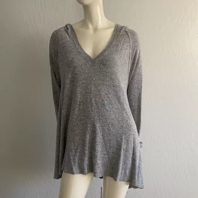 Mossimo womens size M Heathered Gray Hooded Long Sleeve Tunic Sweater Side Slits