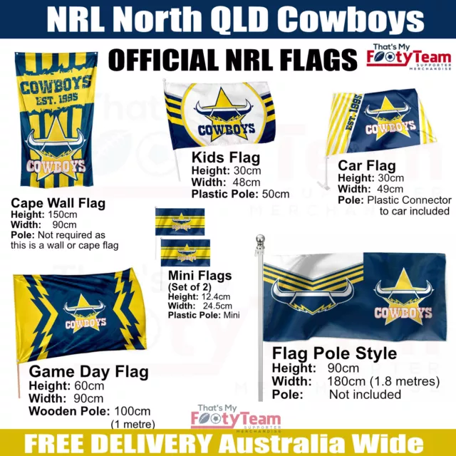 FLAGS - NRL North QLD Cowboys - Game Day, Cape Wall, Car, Kids, Flag Pole, Mini