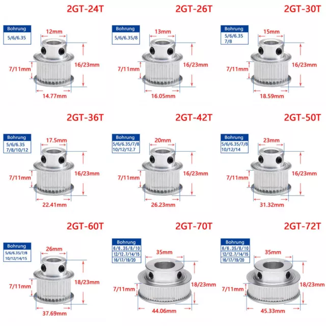 GT2 24-72 Zähne Zahnrad Riemenscheibe 2GT Pulley für 6mm 10mm Breite Zahnriemen