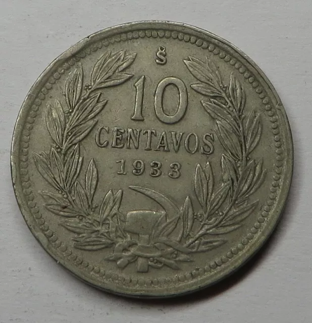 Chile 10 Centavos 1933 Copper-Nickel KM#166