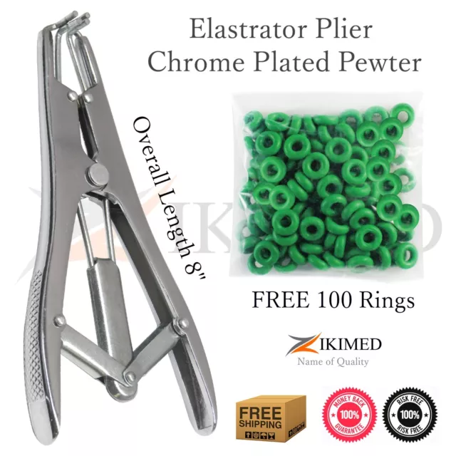 Elastrator Castration & Tail Docker Pliers C/P, 8" & Free 100 pcs Elastic Bands