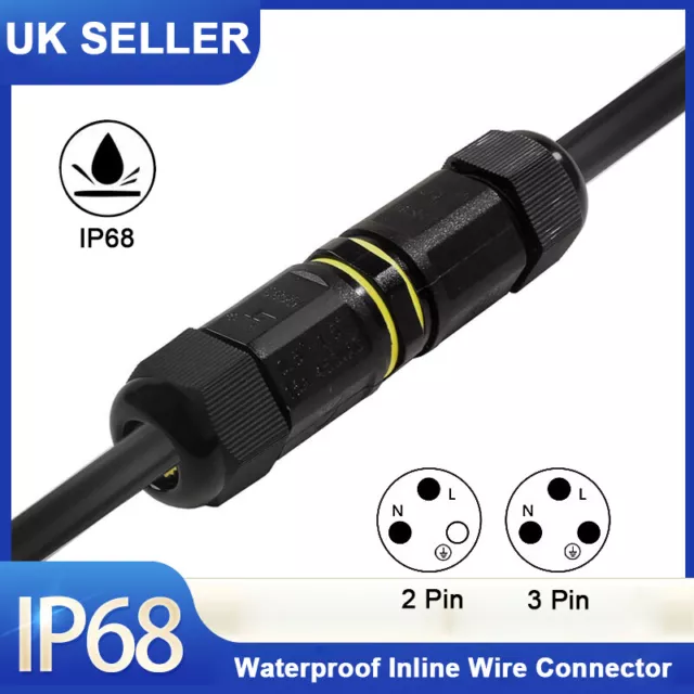 2/3 Pin Outdoor Junction Box IP68 Waterproof Electrical Cable Wire Connector UK