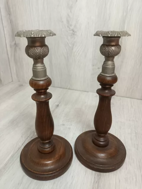 Antique Vintage Wooden English candlesticks / Candle holders