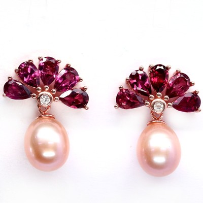 CLR Naturel Violacé Rose Grenade Rhodolite Pêche Clr Perle & Zircone Boucles 925 