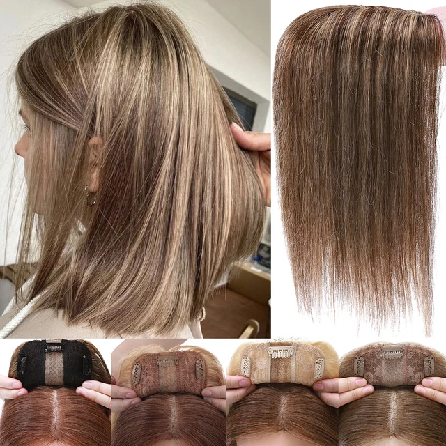 Smooth Topper Toupee Clip In 100% REMY Human Hair For Hairloss Hairpiece Wigs US