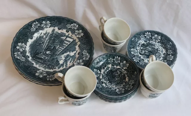 Vintage 1950s-1960s Royal Tudor Ware 'Coaching Taverns' 17 Piece China Set