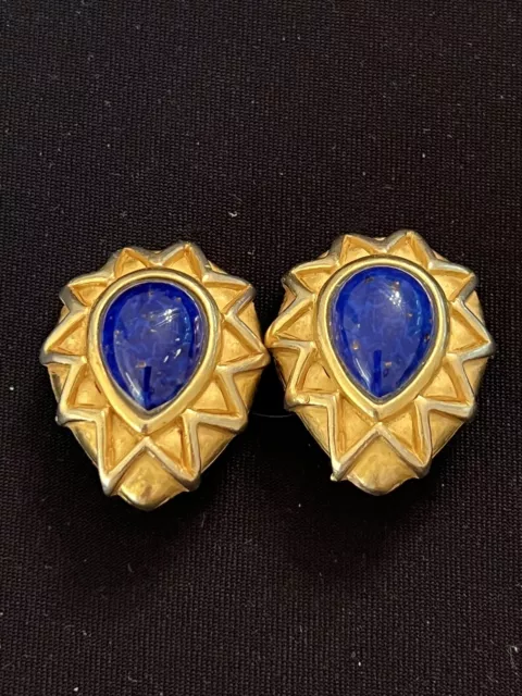 Vintage Leslie Block Faux Blue Lapis Earrings Large