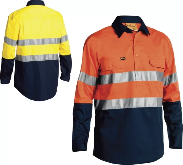 Bisley 2 Tone Hi Vis Cool Lightweight Closed Front Shirt 3M Reflective (BSC6896)