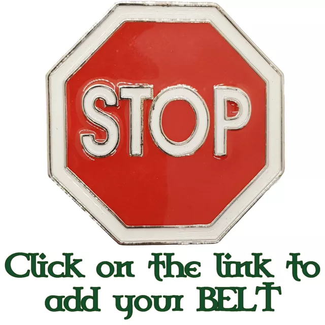 Stop Sign Novelty Belt Buckle In Chrome & Enamel Biker fashion police cops