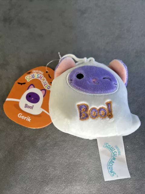 Squishmallow 3.5" Gerik Ghost Cat Halloween Plush Clip NWT