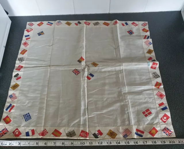 Antique Ww1 Flags Of The World For Liberty & Justice Commem. Silk Hankerchief